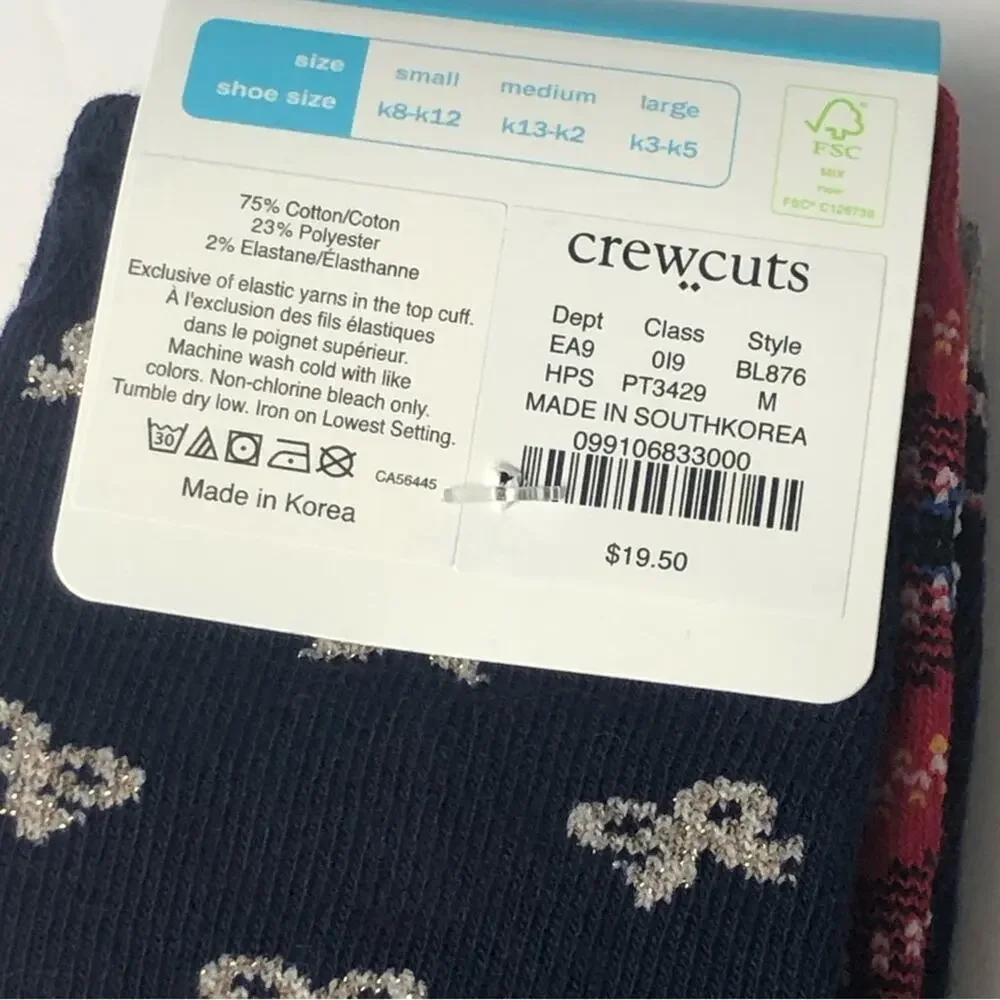 Crewcuts Girl's Holiday Candy Cane Heart Print Socks Three Pairs Sz M NWT